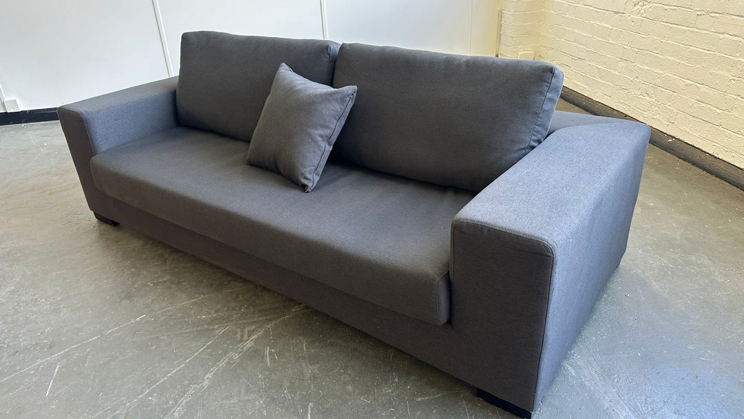 3 Seater Sofa Black Linen Fabric - W 190 cm x D 98 cm x H 79 cm