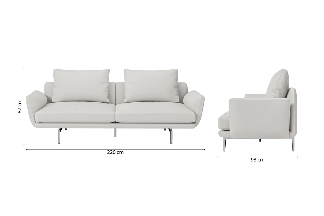 3 Seater Sofa White Leather - W 220 cm x D 98 cm x H 87 cm