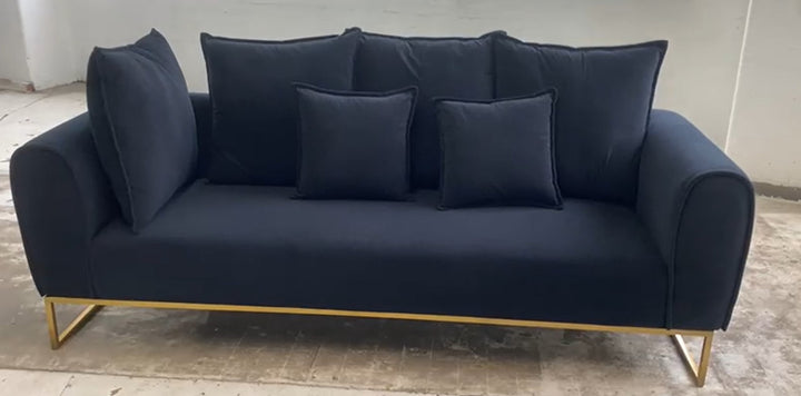 3 Seater Sofa Black Velvet - W 200 cm x D 86 cm x H 85 cm