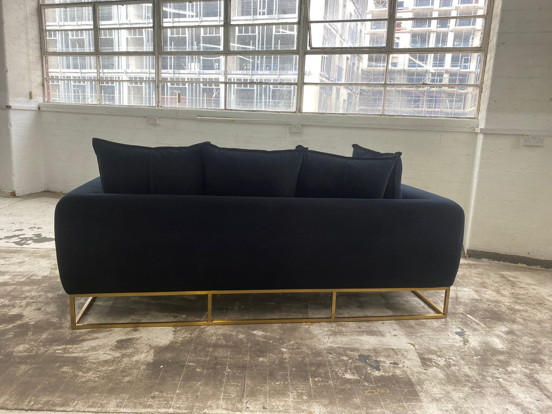 3 Seater Sofa Black Velvet - W 200 cm x D 86 cm x H 85 cm