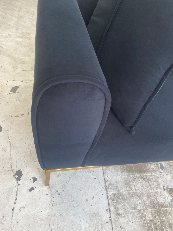 3 Seater Sofa Black Velvet - W 200 cm x D 86 cm x H 85 cm