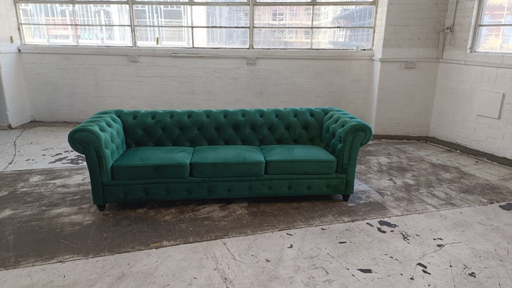 4 Seater Sofa Green Velvet - W 250 cm x D 83 cm x H 74 cm