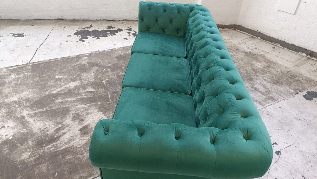 4 Seater Sofa Green Velvet - W 250 cm x D 83 cm x H 74 cm