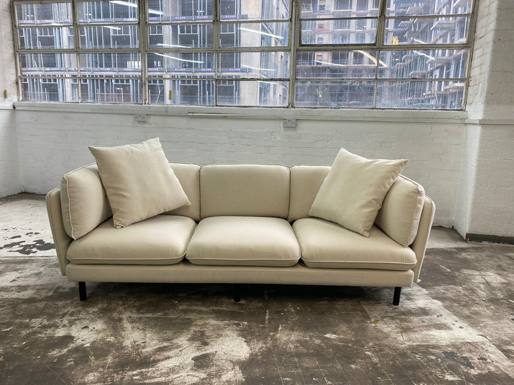 4 Seater Sofa Cream Linen Fabric - W 234 cm x D 93 cm x H 83 cm