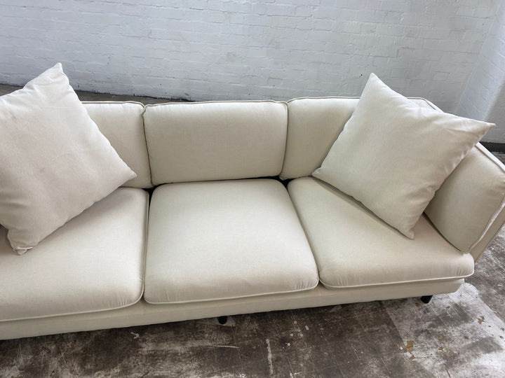 4 Seater Sofa Cream Linen Fabric - W 234 cm x D 93 cm x H 83 cm