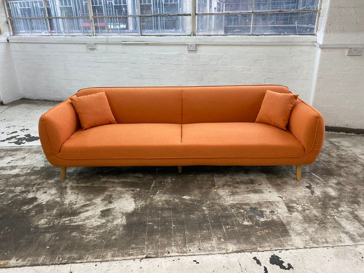 4 Seater Sofa Orange Linen Fabric - W 260 cm x D 90 cm x H 75 cm