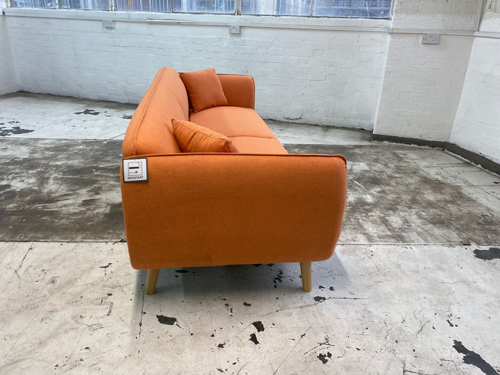 4 Seater Sofa Orange Linen Fabric - W 260 cm x D 90 cm x H 75 cm