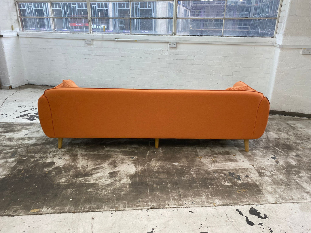 4 Seater Sofa Orange Linen Fabric - W 260 cm x D 90 cm x H 75 cm