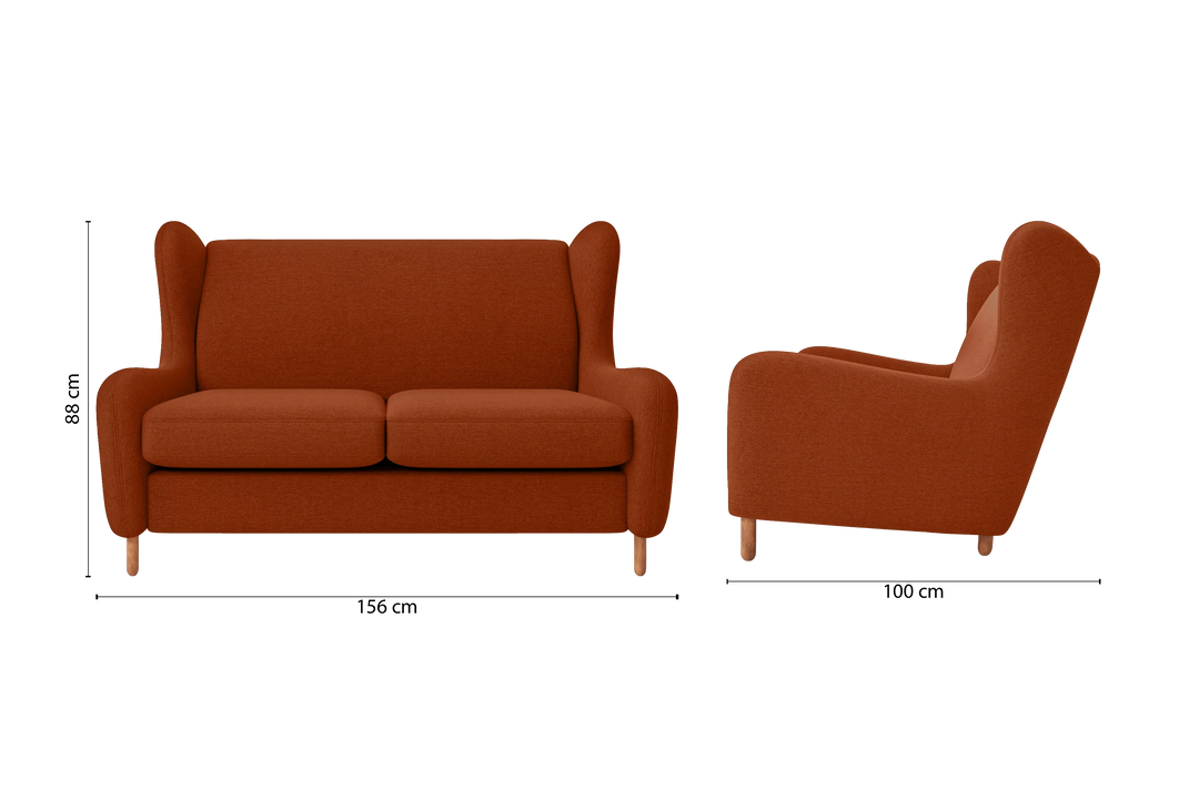 2 Seater Sofa Orange Linen Fabric - W 156 cm x D 100 cm x H 88 cm