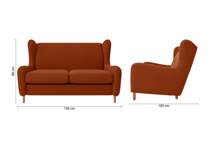 2 Seater Sofa Orange Linen Fabric - W 156 cm x D 100 cm x H 88 cm