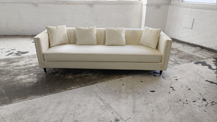 4 Seater Sofa Cream Velvet - W 260 cm x D 84 cm x H 78 cm