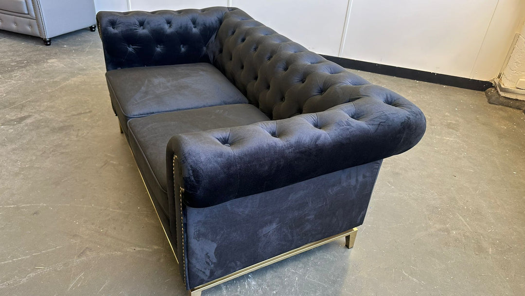 2 Seater Sofa Black Velvet - W 165 cm x D 90 cm x H 75 cm