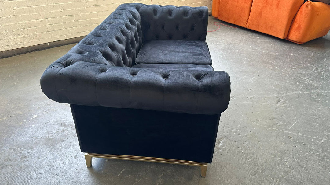 2 Seater Sofa Black Velvet - W 165 cm x D 90 cm x H 75 cm