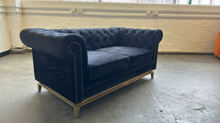 2 Seater Sofa Black Velvet - W 165 cm x D 90 cm x H 75 cm