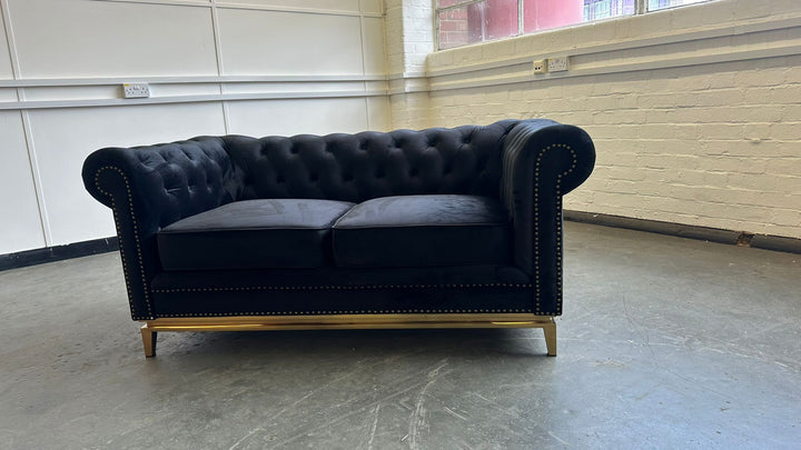 2 Seater Sofa Black Velvet - W 165 cm x D 90 cm x H 75 cm