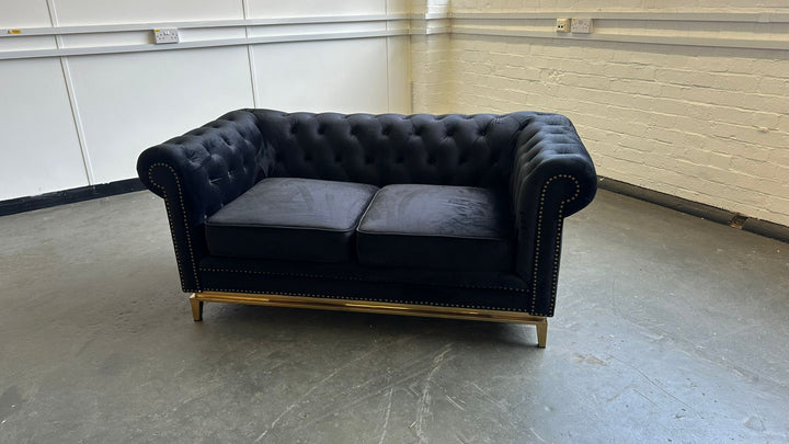 2 Seater Sofa Black Velvet - W 165 cm x D 90 cm x H 75 cm