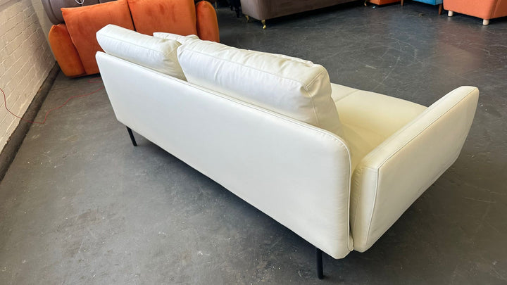 3 Seater Sofa White Leather - W 220 cm x D 98 cm x H 87 cm