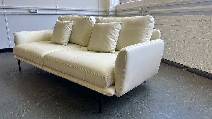 3 Seater Sofa White Leather - W 220 cm x D 98 cm x H 87 cm