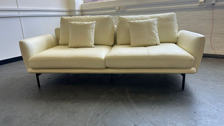 3 Seater Sofa White Leather - W 220 cm x D 98 cm x H 87 cm