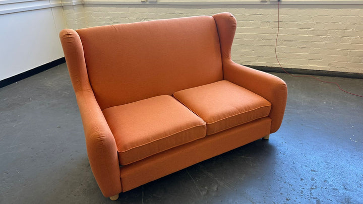 2 Seater Sofa Orange Linen Fabric - W 156 cm x D 100 cm x H 88 cm