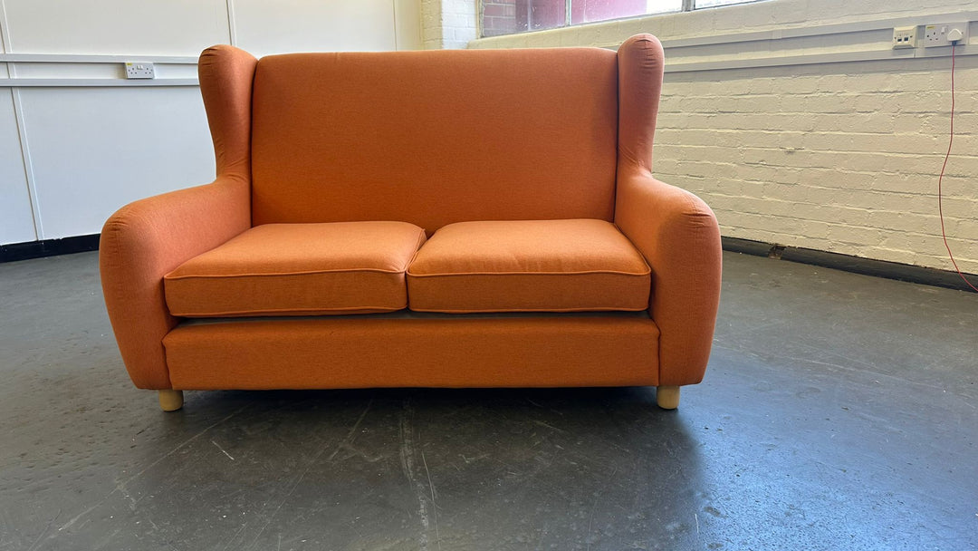 2 Seater Sofa Orange Linen Fabric - W 156 cm x D 100 cm x H 88 cm