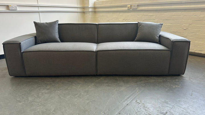 3 Seater Sofa Dark Grey Linen Fabric - W 302 cm x D 98 cm x H 65 cm