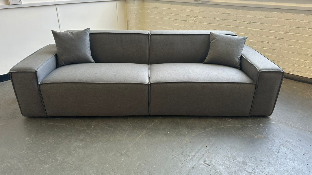 3 Seater Sofa Dark Grey Linen Fabric - W 302 cm x D 98 cm x H 65 cm