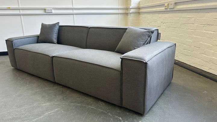 3 Seater Sofa Dark Grey Linen Fabric - W 302 cm x D 98 cm x H 65 cm