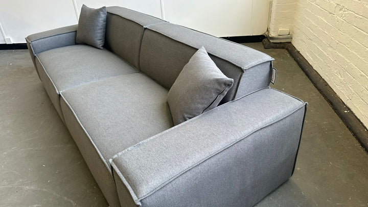 3 Seater Sofa Dark Grey Linen Fabric - W 302 cm x D 98 cm x H 65 cm