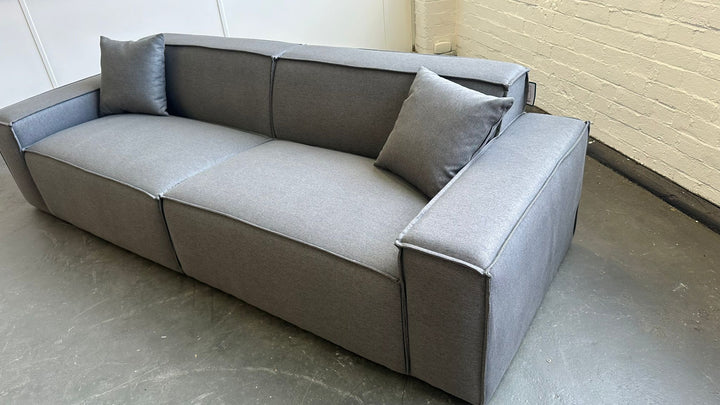 3 Seater Sofa Dark Grey Linen Fabric - W 302 cm x D 98 cm x H 65 cm