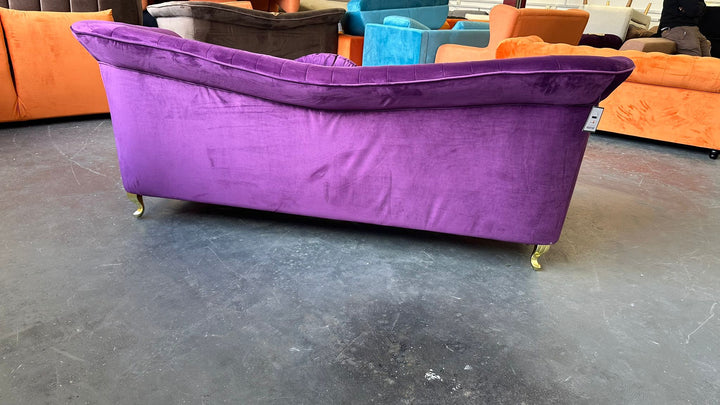 3 Seater Sofa Purple Velvet - W 220 cm x D 94 cm x H 90 cm