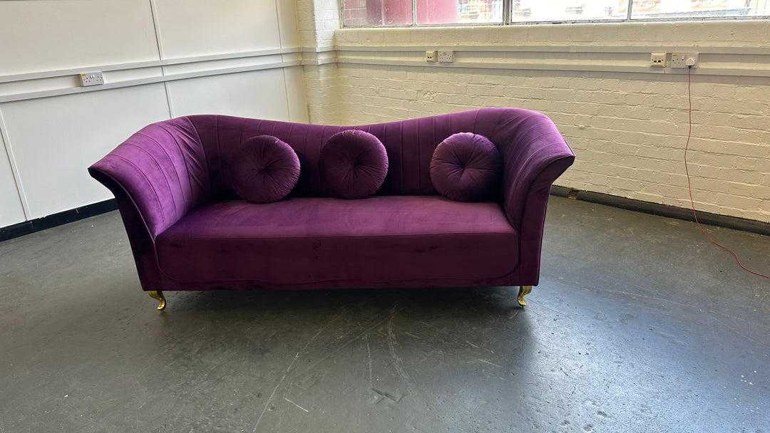 3 Seater Sofa Purple Velvet - W 220 cm x D 94 cm x H 90 cm