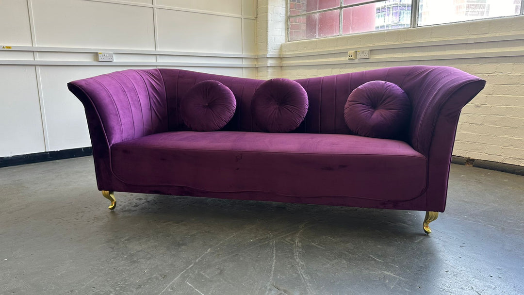 3 Seater Sofa Purple Velvet - W 220 cm x D 94 cm x H 90 cm