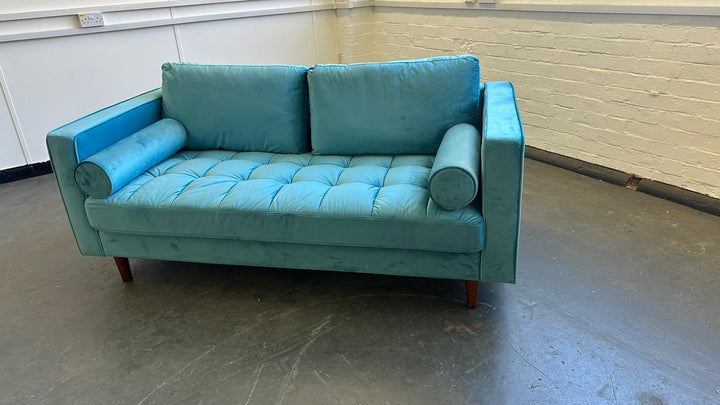 2 Seater Sofa Teal Velvet - W 164 cm x D 92 cm x H 88 cm