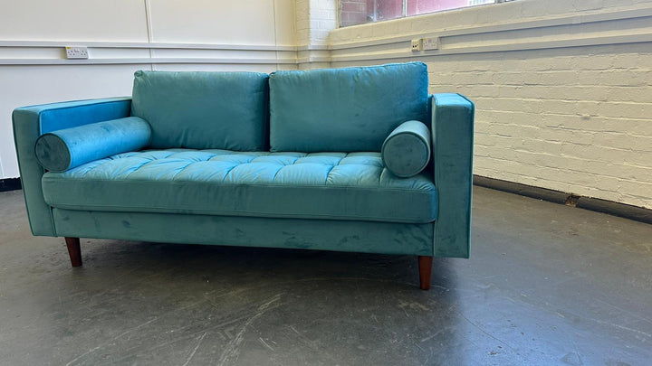 2 Seater Sofa Teal Velvet - W 164 cm x D 92 cm x H 88 cm