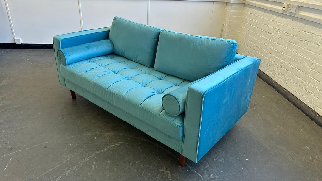 2 Seater Sofa Teal Velvet - W 164 cm x D 92 cm x H 88 cm