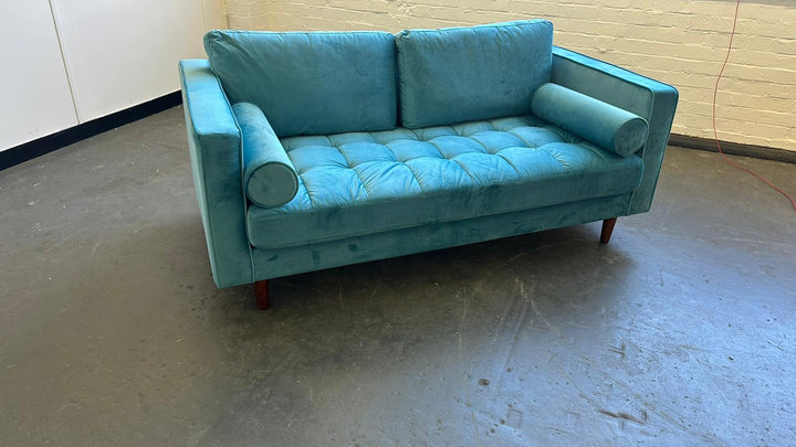 2 Seater Sofa Teal Velvet - W 164 cm x D 92 cm x H 88 cm