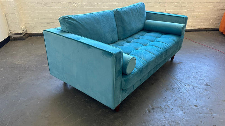 2 Seater Sofa Teal Velvet - W 164 cm x D 92 cm x H 88 cm