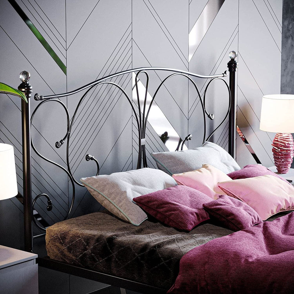 Furnitureful Beds & Bed Frames Luxury Metal Bed Platform Complete Frame Set Headboard & Storage