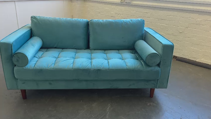 2 Seater Sofa Teal Velvet - W 164 cm x D 92 cm x H 88 cm