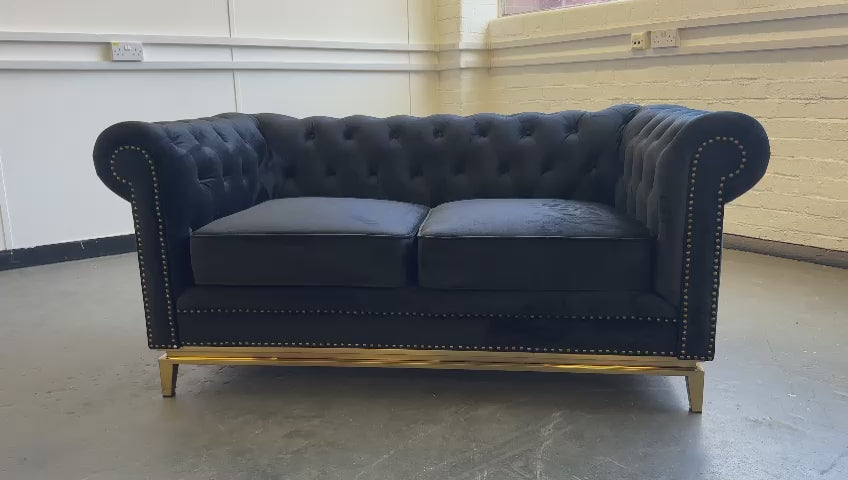 2 Seater Sofa Black Velvet - W 165 cm x D 90 cm x H 75 cm