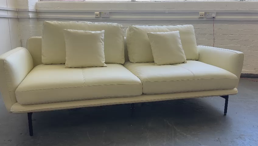 3 Seater Sofa White Leather - W 220 cm x D 98 cm x H 87 cm