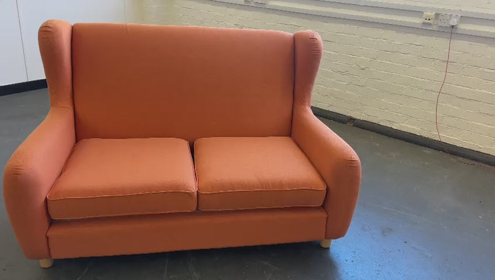 2 Seater Sofa Orange Linen Fabric - W 156 cm x D 100 cm x H 88 cm